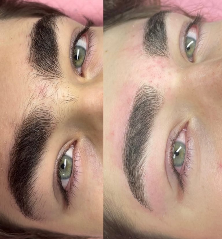 Before-and-after comparison of a clean, defined brow result